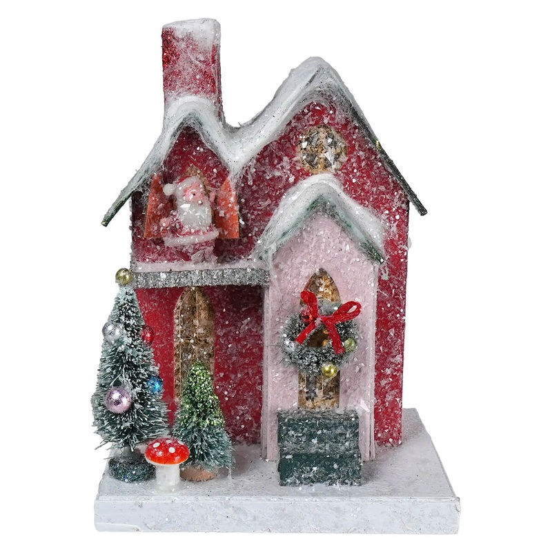 7.25″ Lighted Red House With Santa