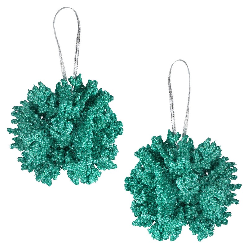 Aqua Coral Ball Ornaments Set/2