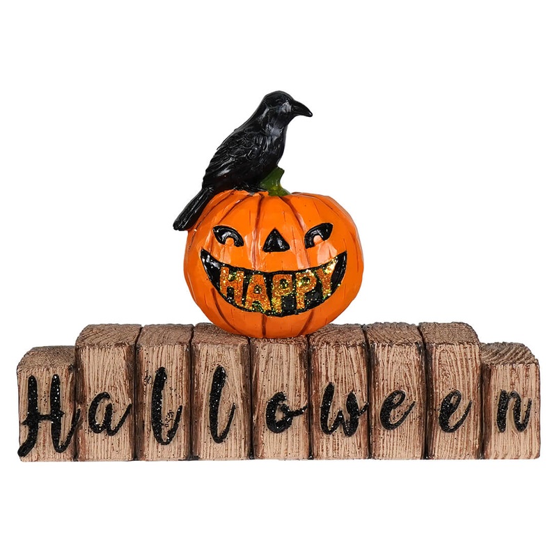 “Happy Halloween” Jack-O’-Lantern & Crow Tabletop Decor