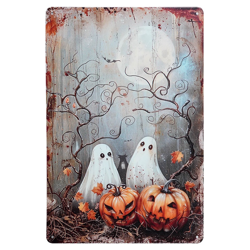Vintage Halloween Ghosts & Jack-O’-Lanterns Metal Sign