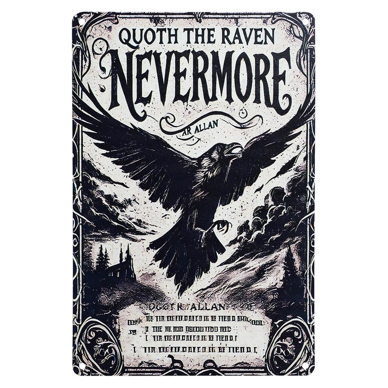 Vintage “Quoth The Raven Nevermore” Halloween Metal Sign