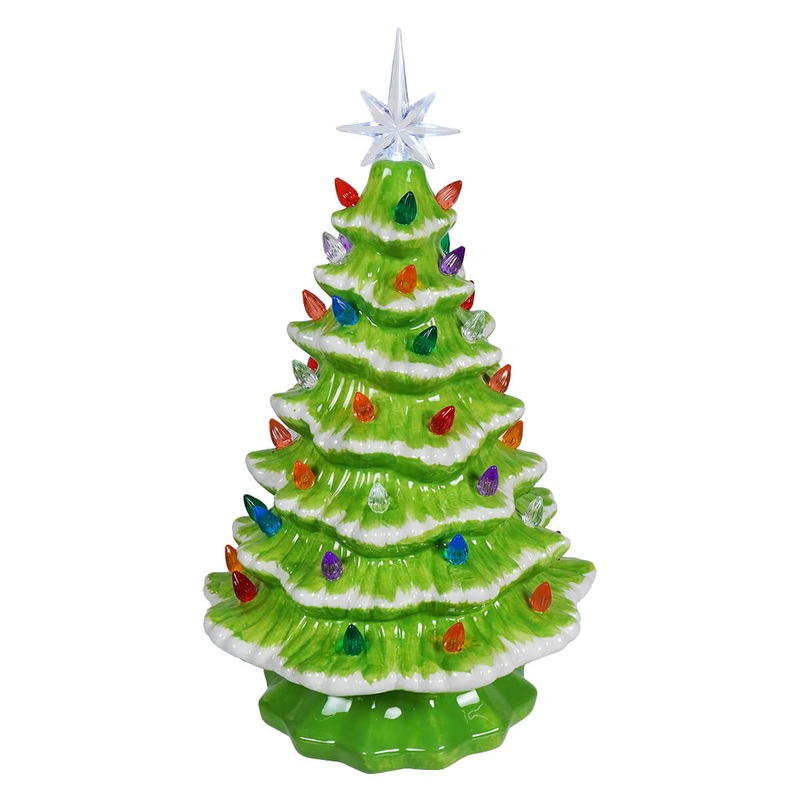 14.5″ Large Lighted Green Ceramic Christmas Tree