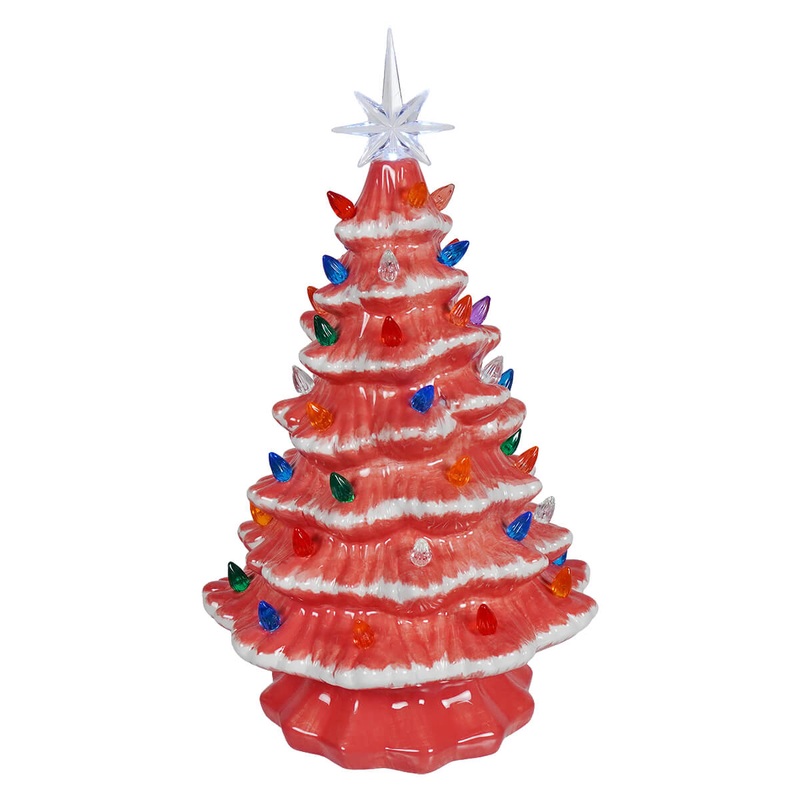 14.5″ Large Lighted Pink Ceramic Christmas Tree