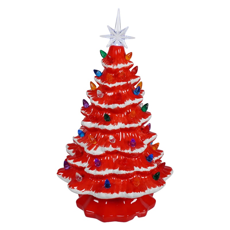 14.5″ Large Lighted Red Ceramic Christmas Tree