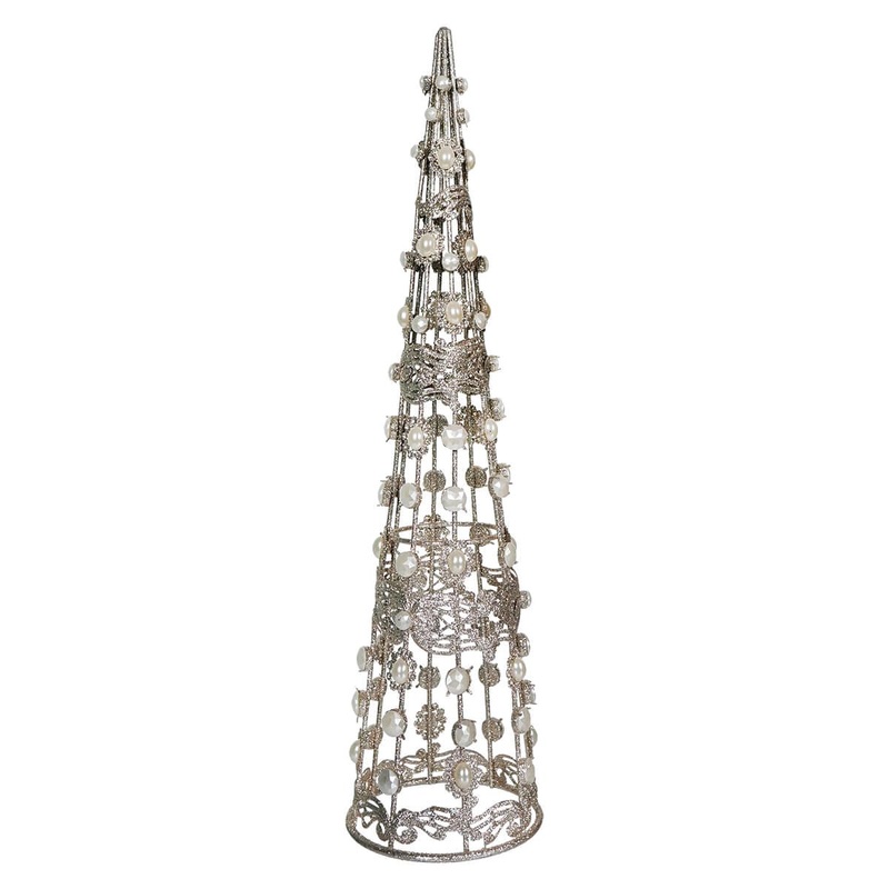 18.25″ Champagne Filigree Wire Cone Tree With Jewels