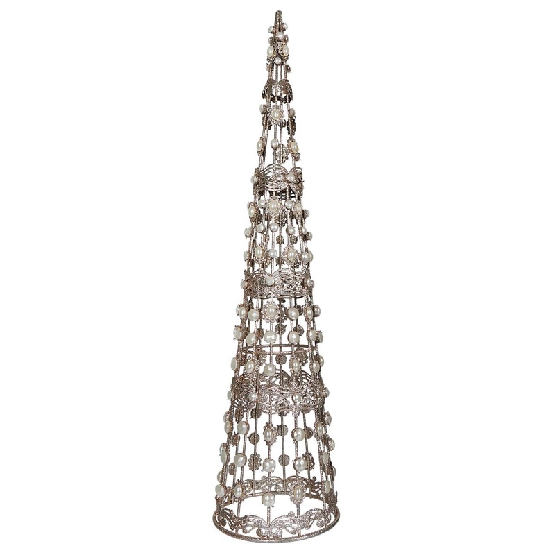 24″ Champagne Medium Filigree Wire Cone Tree With Jewels