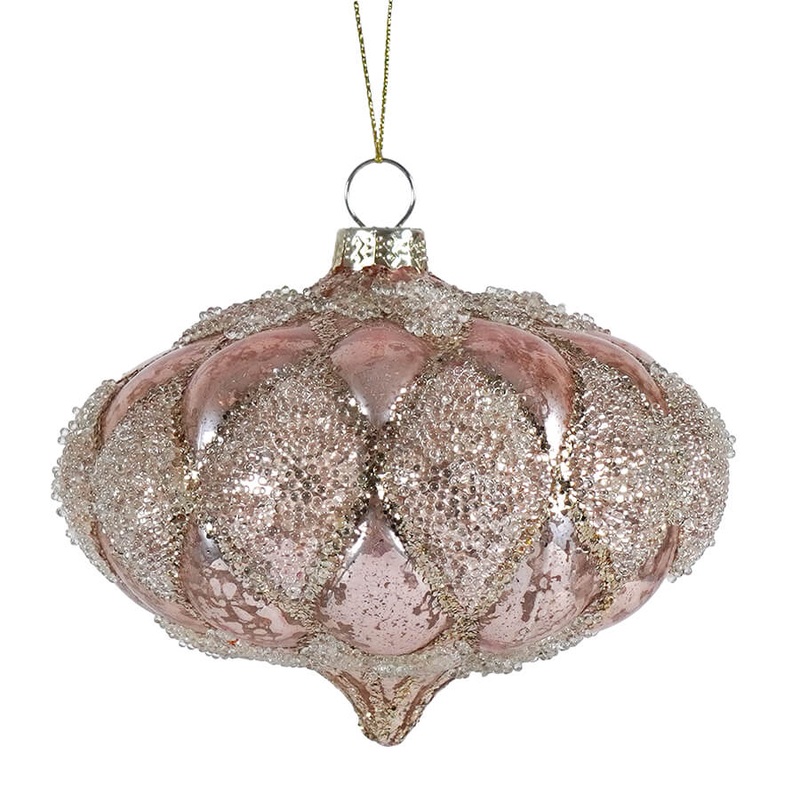 Beaded Pink Mercury Glass Onion Hobnail Ornament