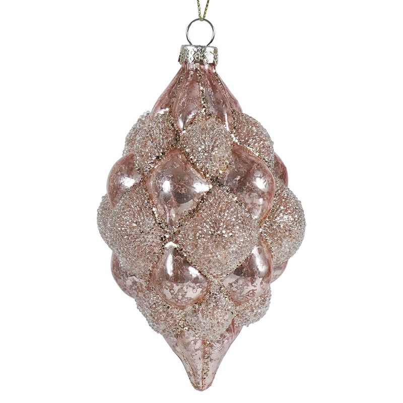 Beaded Pink Mercury Glass Teardrop Hobnail Ornament