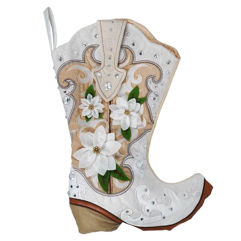 Beige & White Cowgirl Boot Stocking