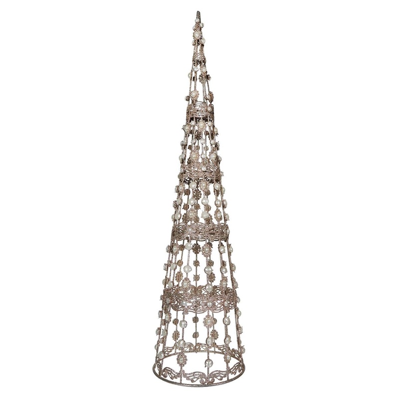 30.25″ Large Champagne Filigree Wire Cone Tree With Jewels