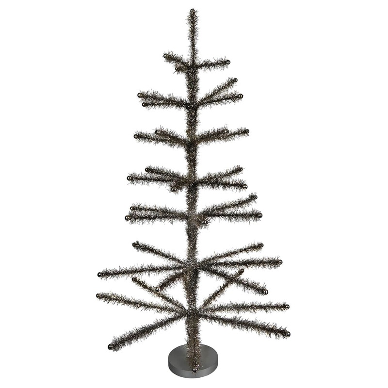36″ Pewter Tinsel Tree With Beaded Tips