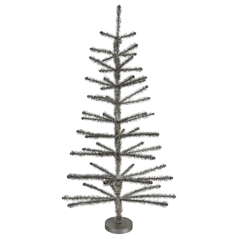 48″ Large Pewter Tinsel Tree With Beaded Tips