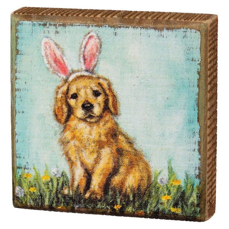 Puppy with Rabbit Ears Block Sign