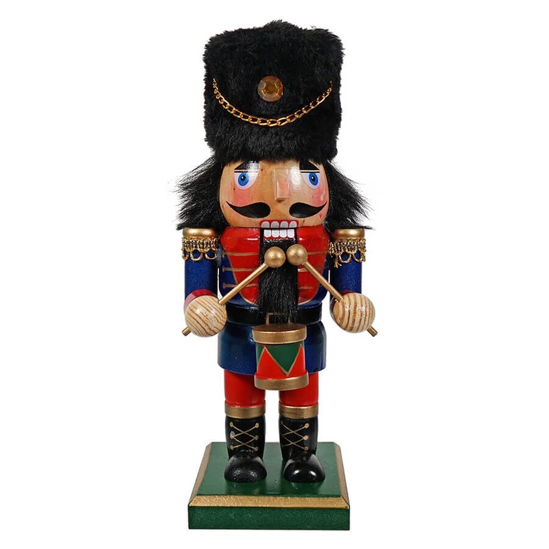 Blue & Red Drummer Nutcracker Wearing Bearskin Hat