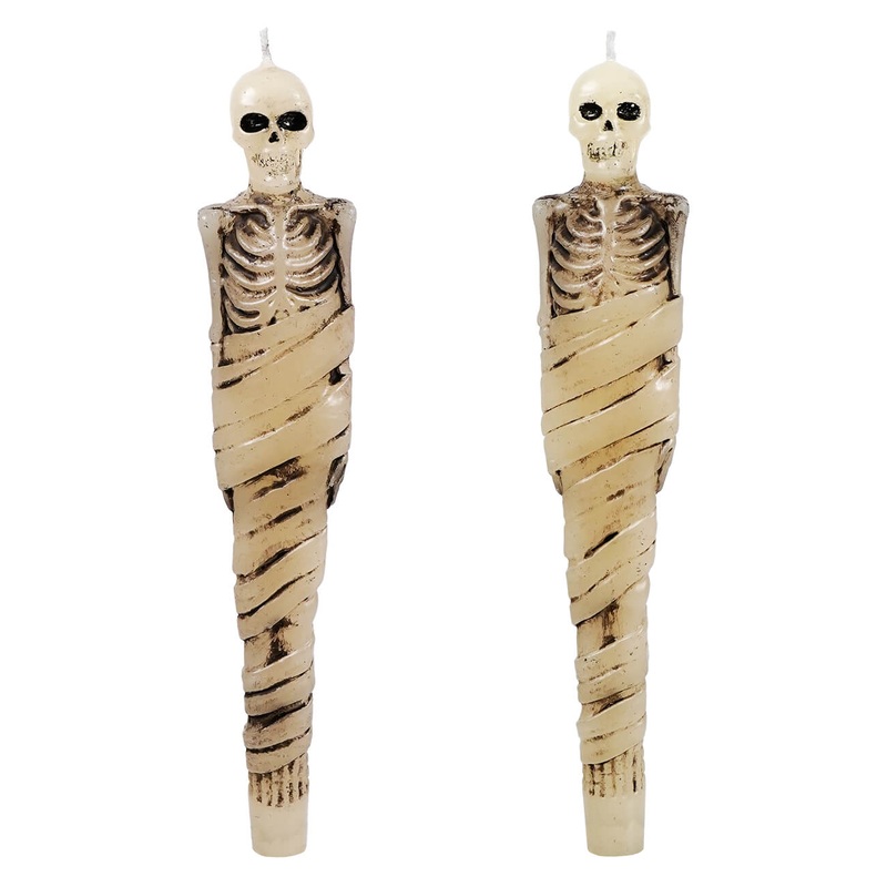 10″ Ivory Skeleton Taper Candles Box Set/2