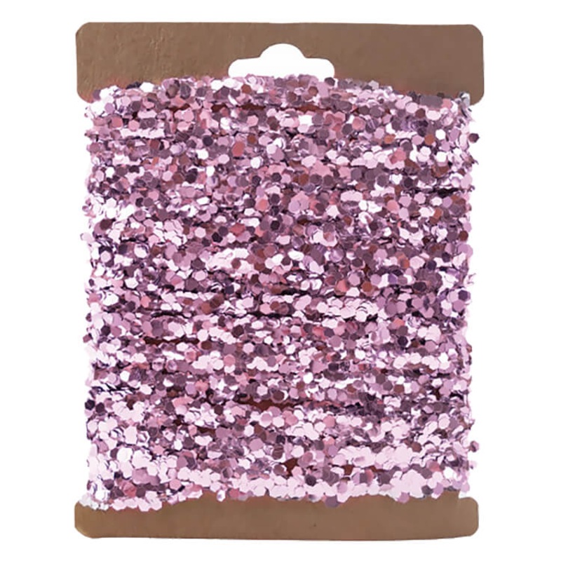120″ Pink Finish String Glitter Garland On Kraft Card
