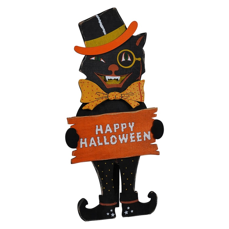 17″ Plywood “Happy Halloween” Party Cat With Stand