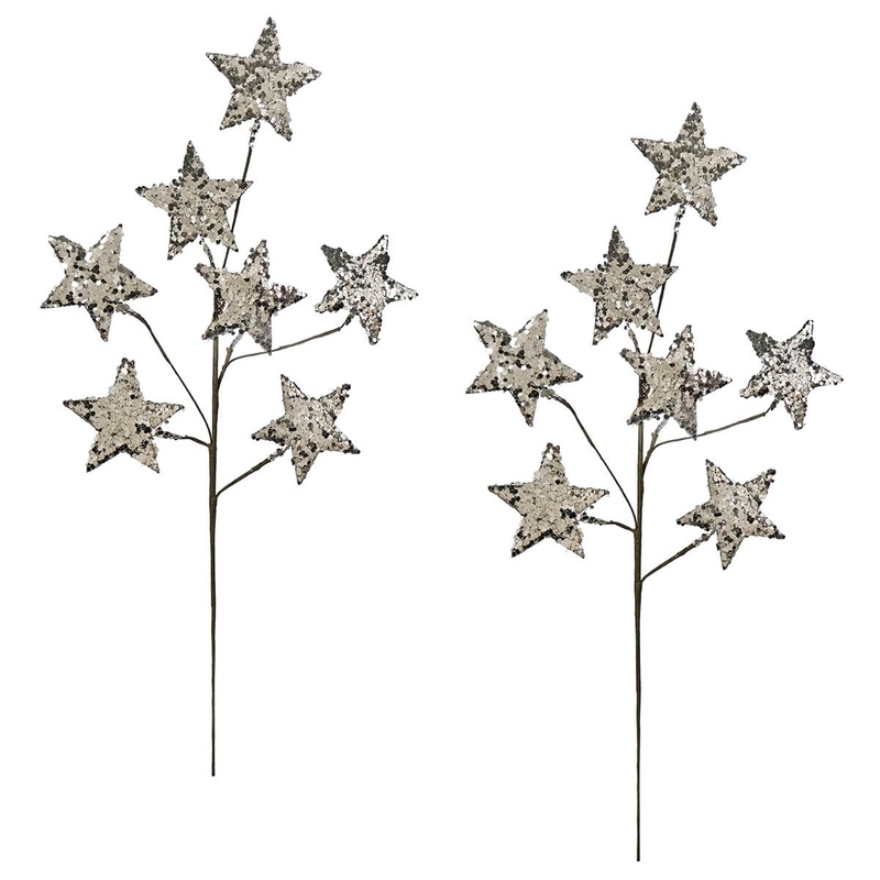 22″ Champagne Glitter Finish Paper Star Spray Set/2