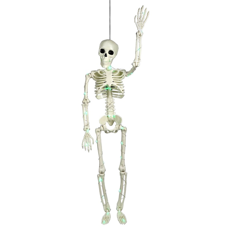 24″ Green LED Lighted Halloween Hanging & Jointed Skeleton