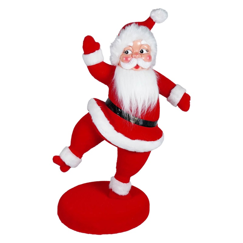 24″ Large Flocked Red Dancing Santa On Base