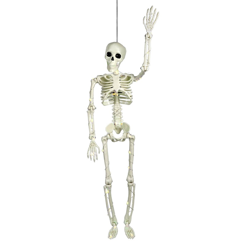 24″ Orange LED Lighted Halloween Hanging & Jointed Skeleton