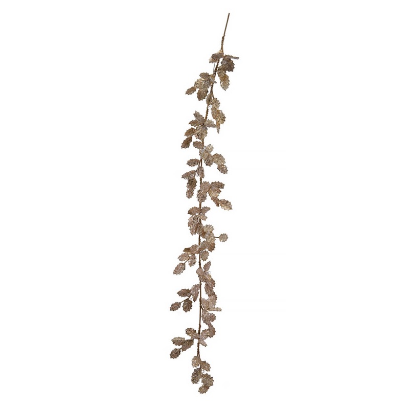 72″ Gold & Ice Finish Fabric Leaf Garland With Beads & Glitter