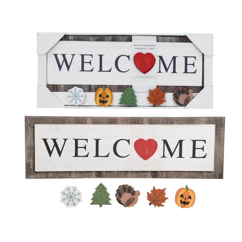 Wood Welcome Sign With Holiday Magnets Set/7
