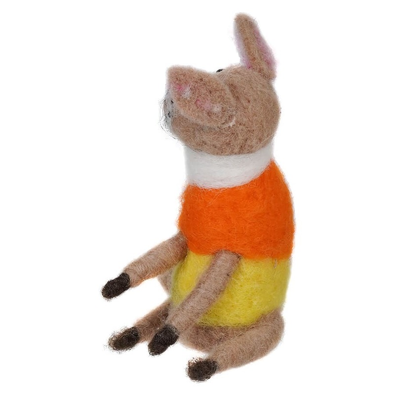 Wool Felt Dog In Candy Corn Costume