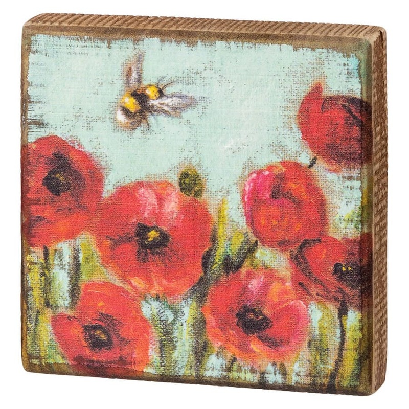 Red Poppies Block Sign
