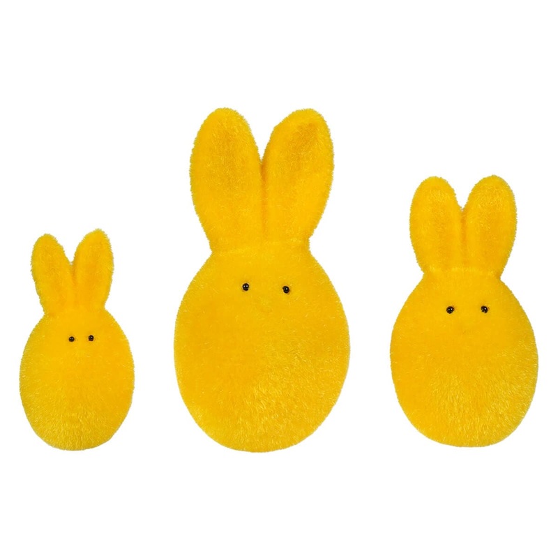 Yellow Flocked Bunny Eggs Set/3