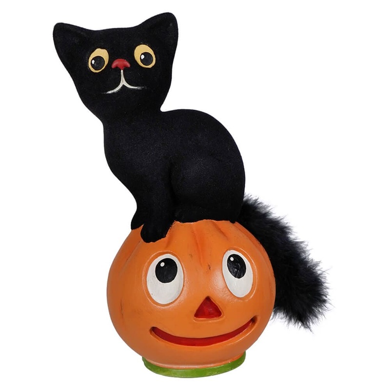 Vintage Seated Cat On Pumpkin