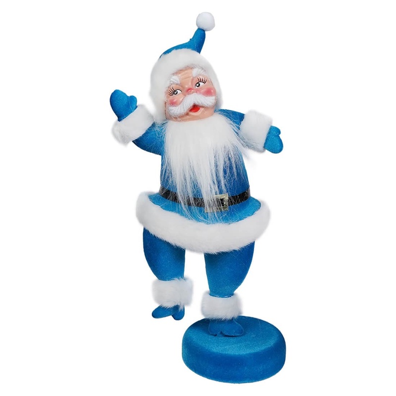 Blue Flocked Dancing Santa