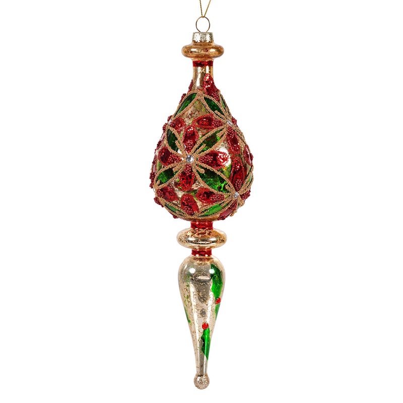 10.5″ Glass Elegant Holly Finial Ornament
