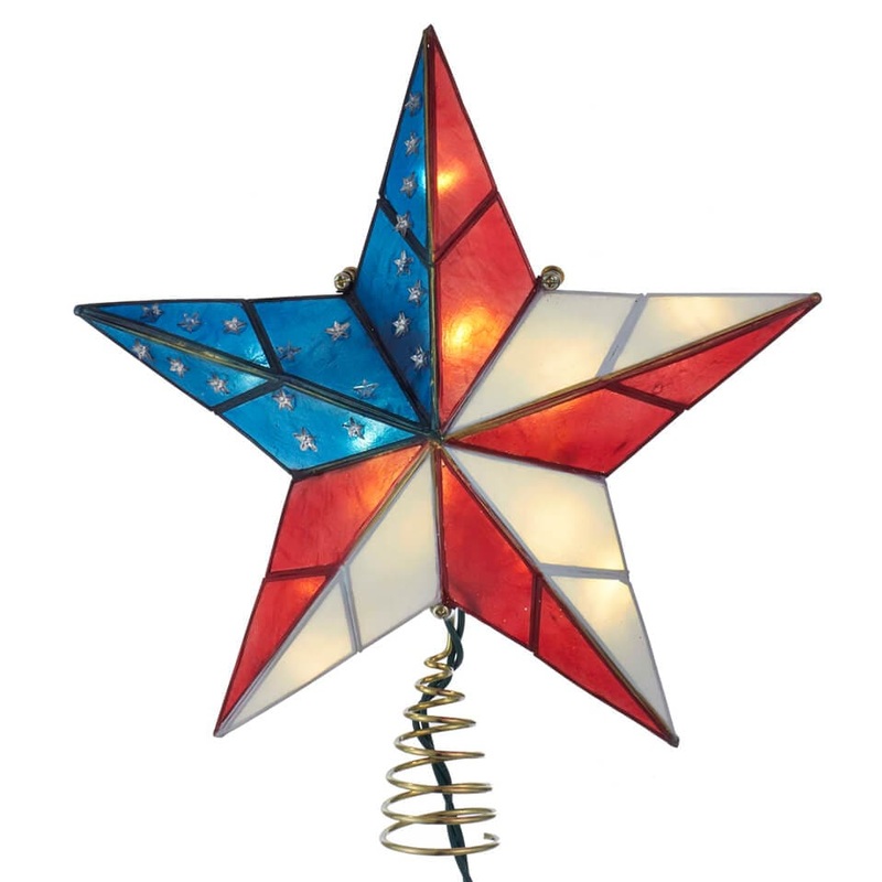10-Light Capiz American Flag Inspired Star Tree Topper