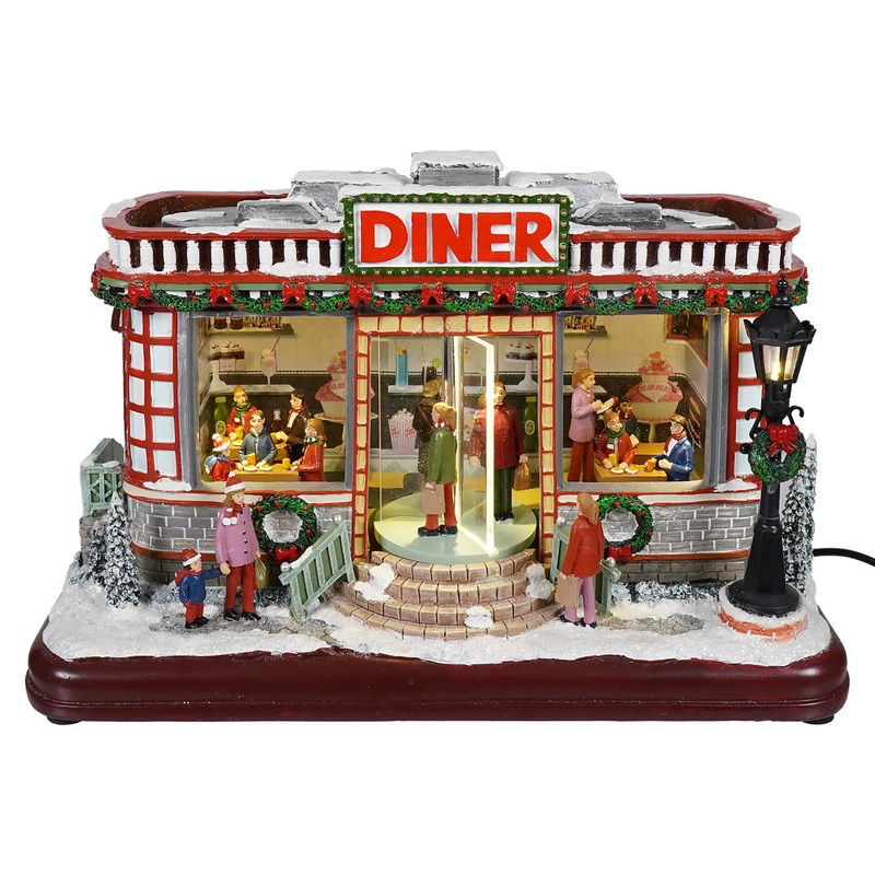 12″ Animated Winter Scene Diner With Lights & Music