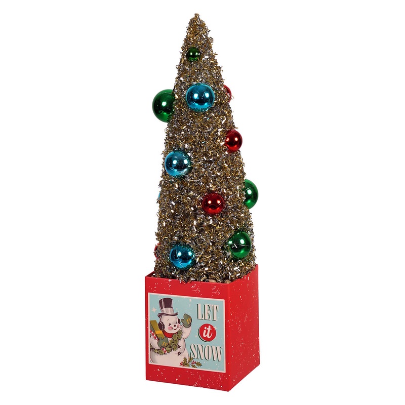 12″ Retro Snowman Gift Box With Ornamented Tree