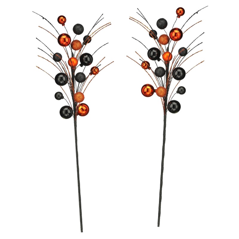 20″ Orange & Black Glitter Halloween Ball Sprays Set/2
