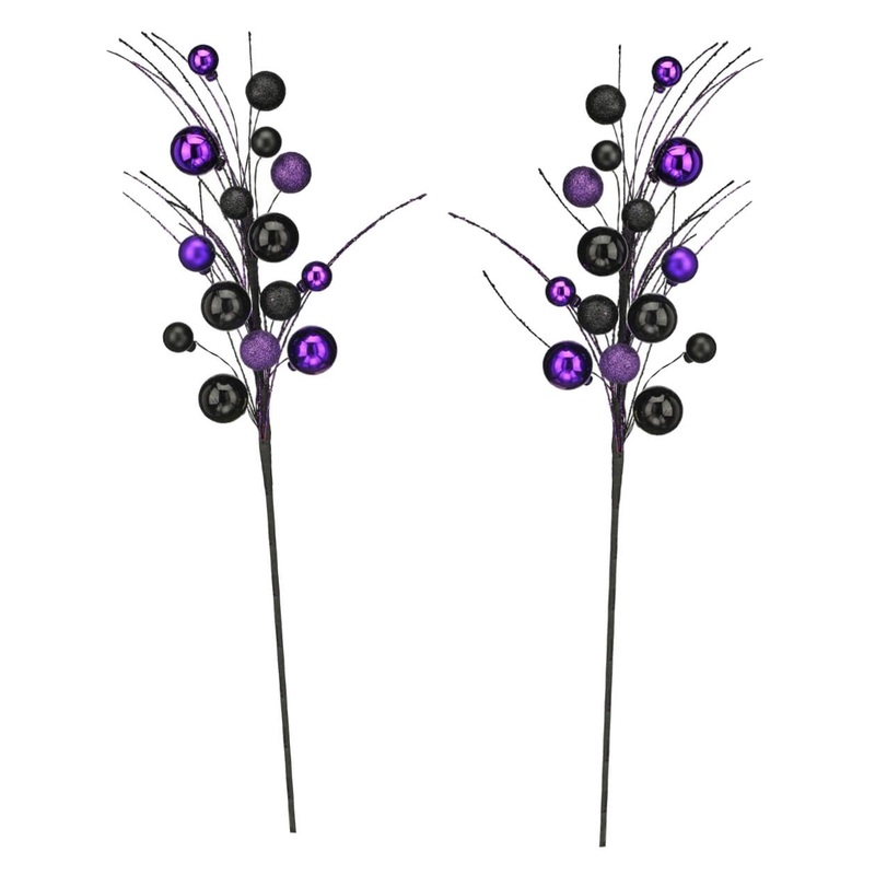 20″ Purple & Black Glitter Halloween Ball Sprays Set/2