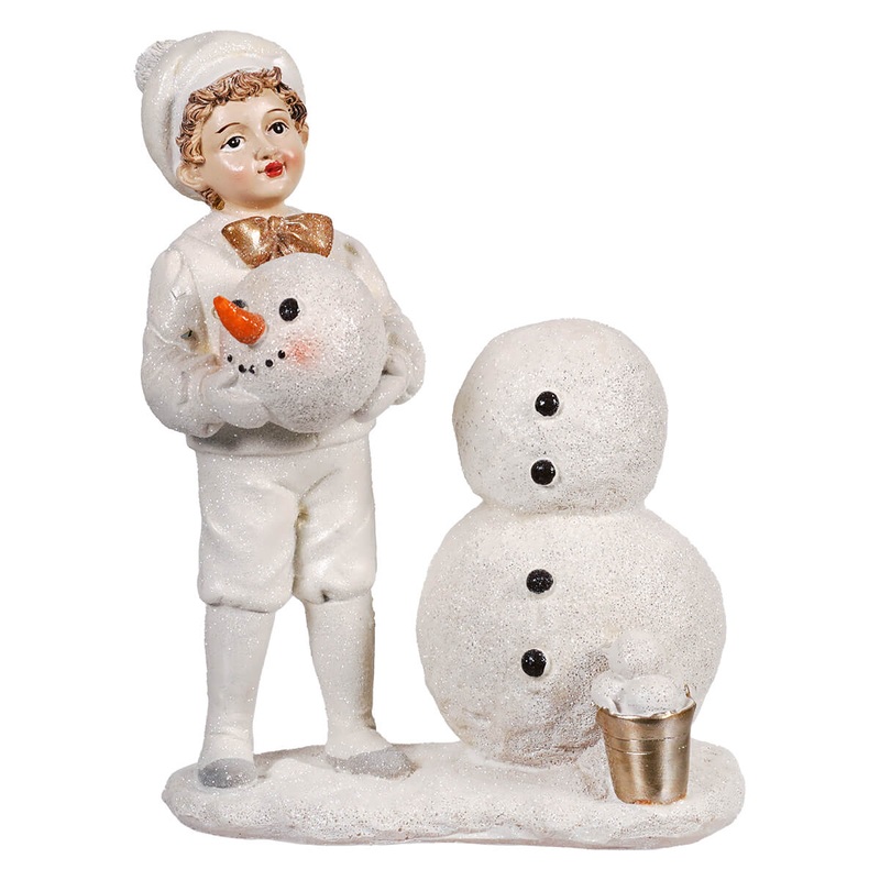 8″ Resin Winter White Kid Building Snowman