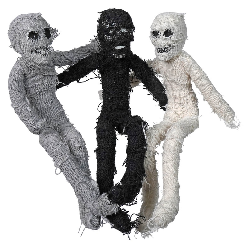 10″ Black, Gray & White Fabric Posable Mummies Set/3