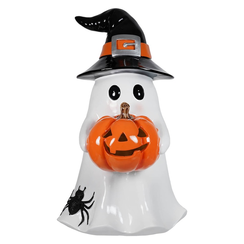 24″ Large Ghost Holding Lighted Pumpkin