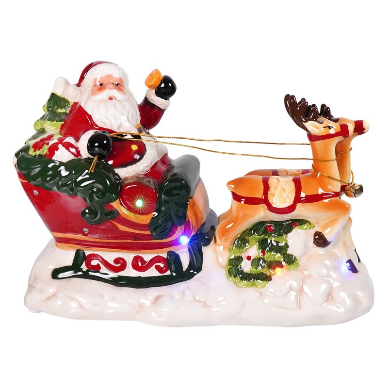 Dolomite LED Lighted & Musical Santa In Sleigh With Reindeer Tabletop