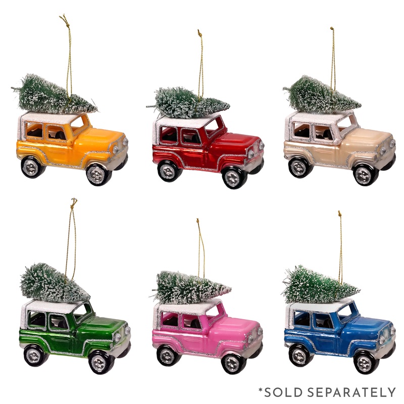 Jeep Hauling Christmas Tree Ornament Yellow